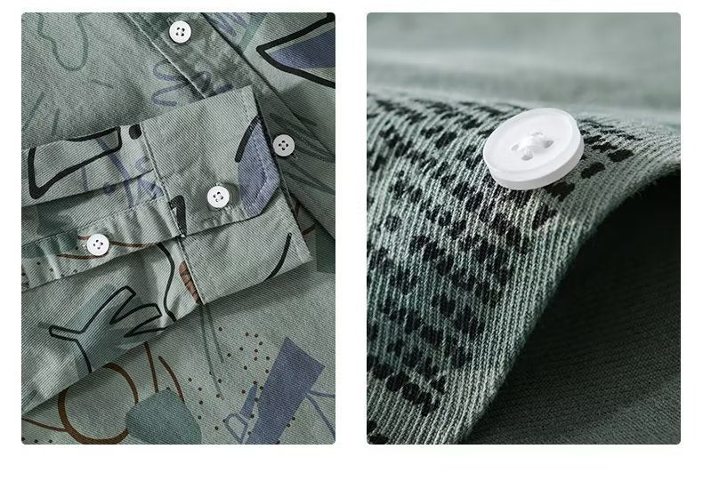 Hong Kong Style Fashion Men's Loose Printed Long Sleeve Shirt ShoppingLifes.com
