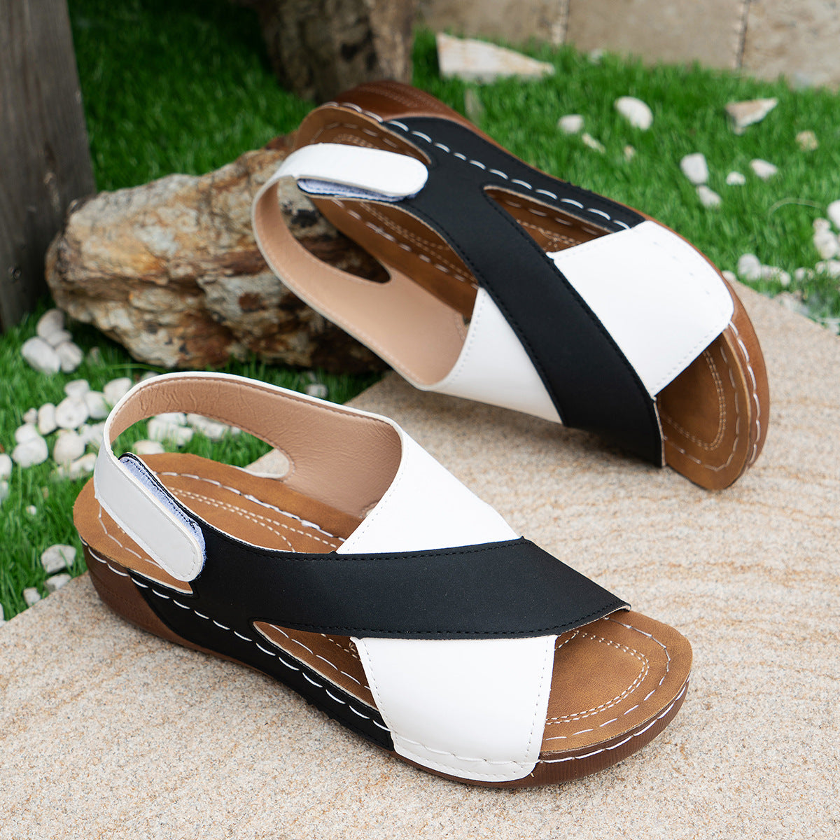 Summer Wedges Sandals With Colorblock Cross-strap Design Casual Thick-soled Roman Shoes For Women ShoppingLife.site