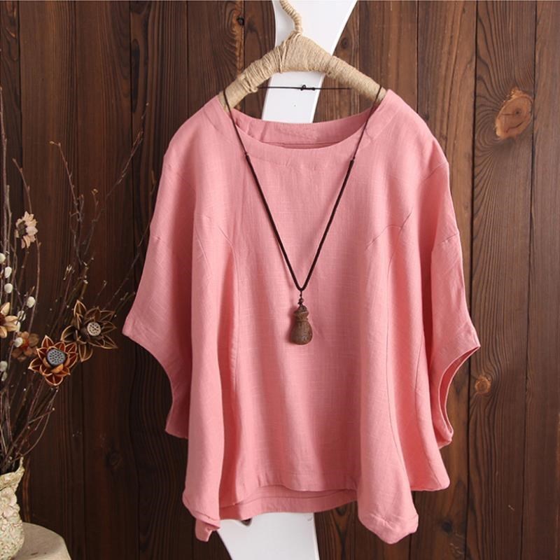 Women's Casual Loose Sleeves Breathable Cotton And Linen T Shirt Top ShoppingLife.site