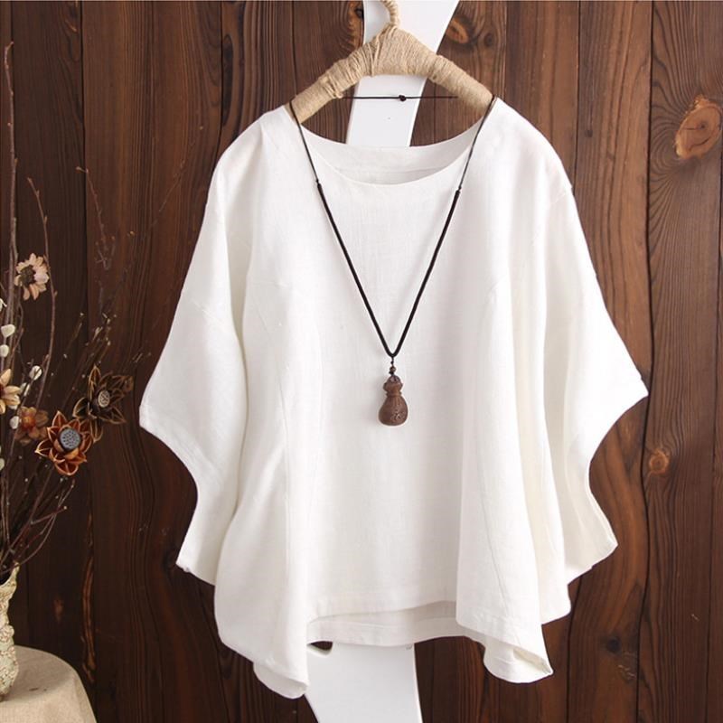 Women's Casual Loose Sleeves Breathable Cotton And Linen T Shirt Top ShoppingLife.site