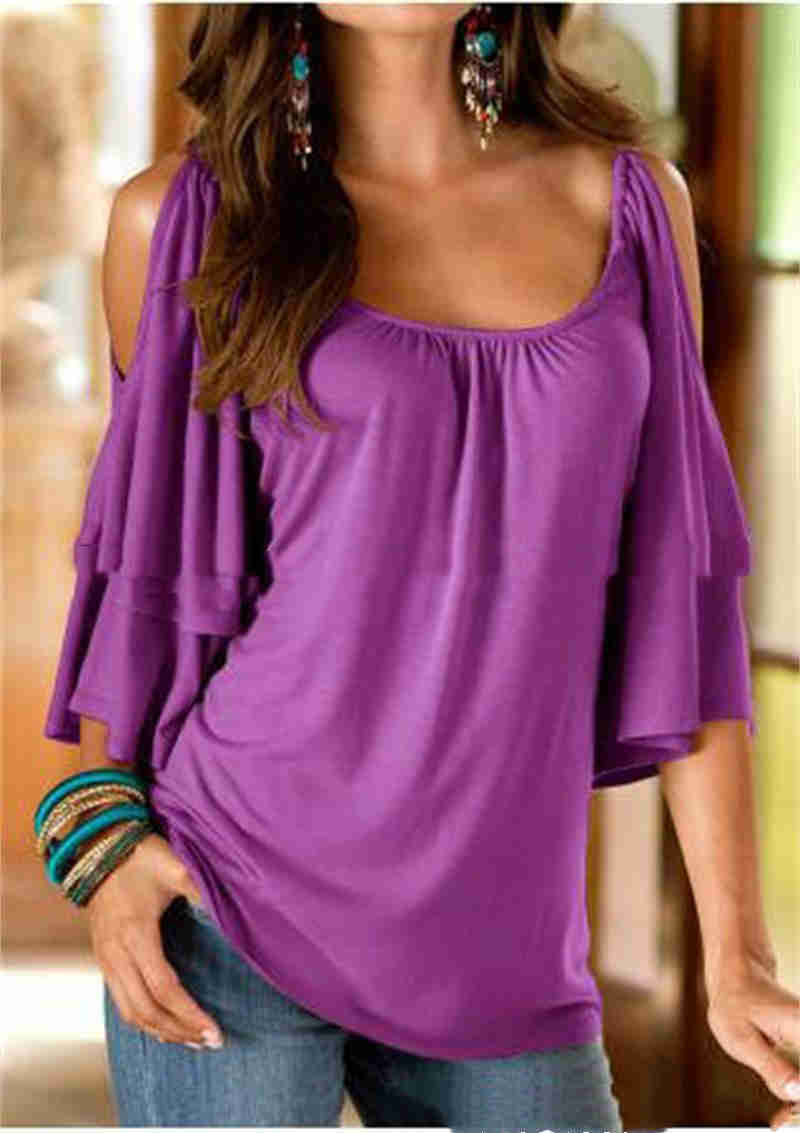 Off-the-shoulder Double-layer Five-point Sleeve Round Neck Top Goddess ShoppingLife.site