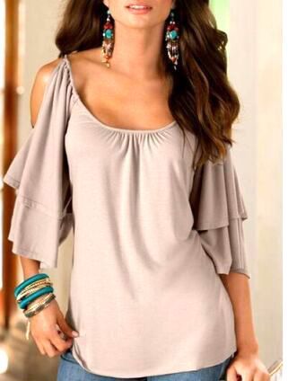 Off-the-shoulder Double-layer Five-point Sleeve Round Neck Top Goddess ShoppingLife.site