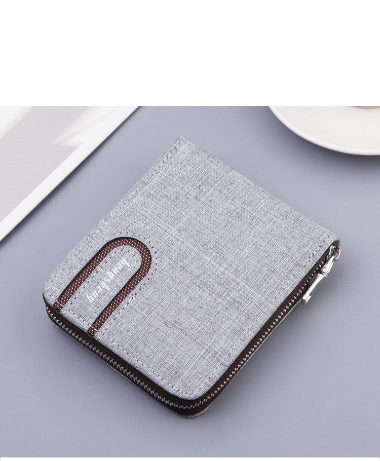 Men's Short Wallet Men Wallet Zipper Wallet Canvas Small Wallet Multi-function Dollar Multi-card Slot ShoppingLife.site