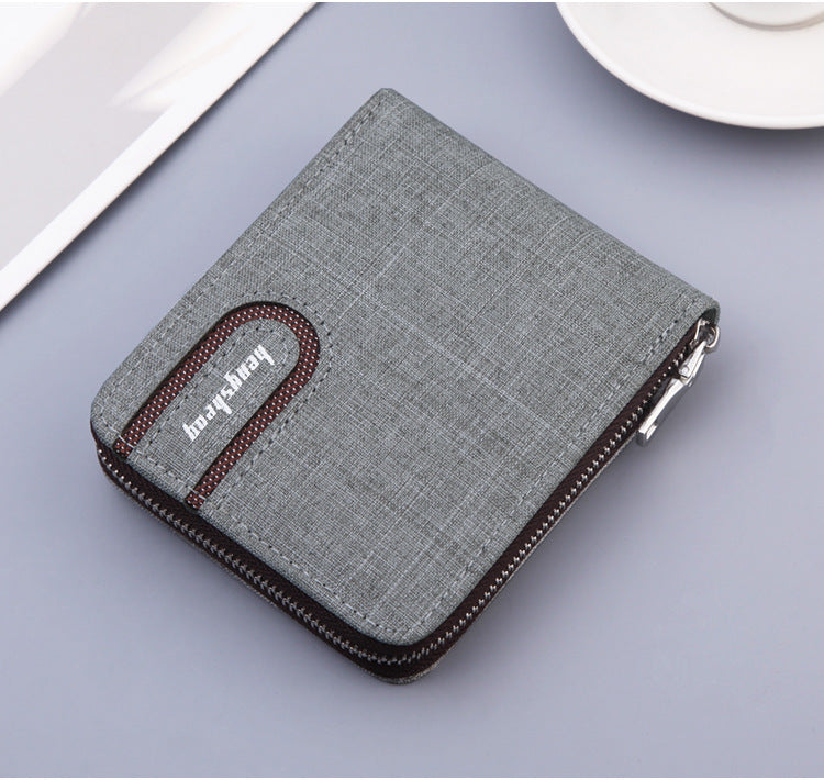 Men's Short Wallet Men Wallet Zipper Wallet Canvas Small Wallet Multi-function Dollar Multi-card Slot ShoppingLife.site