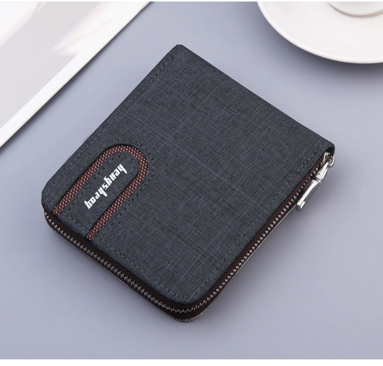 Men's Short Wallet Men Wallet Zipper Wallet Canvas Small Wallet Multi-function Dollar Multi-card Slot ShoppingLife.site