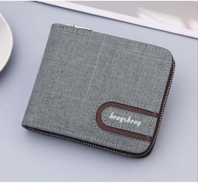 Men's Short Wallet Men Wallet Zipper Wallet Canvas Small Wallet Multi-function Dollar Multi-card Slot ShoppingLife.site