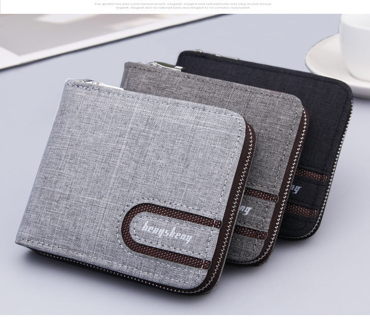 Men's Short Wallet Men Wallet Zipper Wallet Canvas Small Wallet Multi-function Dollar Multi-card Slot ShoppingLife.site