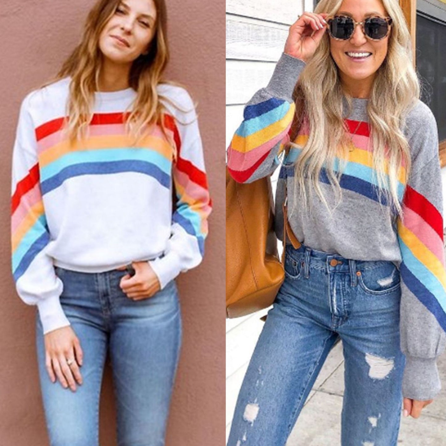 Spring And Summer Rainbow Pullover Casual Long Sleeve Sweatshirt ShoppingLife.site