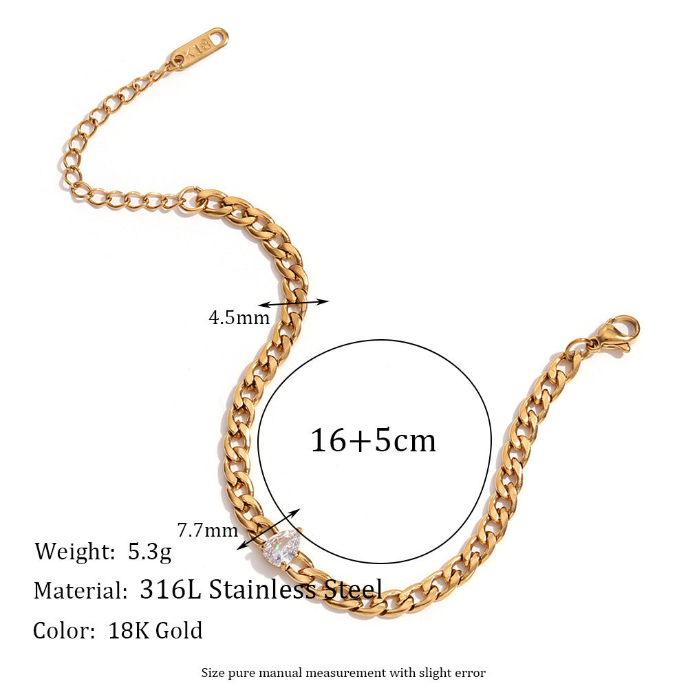 Simple Stainless Steel 18K Gold Plating Zircon Chain Bracelet ShoppingLife.site
