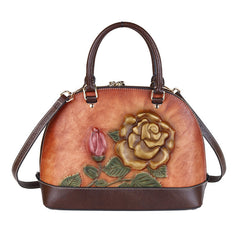 The First Layer Cowhide Bag Rose Embossed Leather Handbag Portable Shell Bag ShoppingLife.site