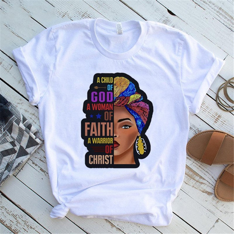 Cartoon African girl print ladies short sleeve T-shirt ShoppingLifes.com