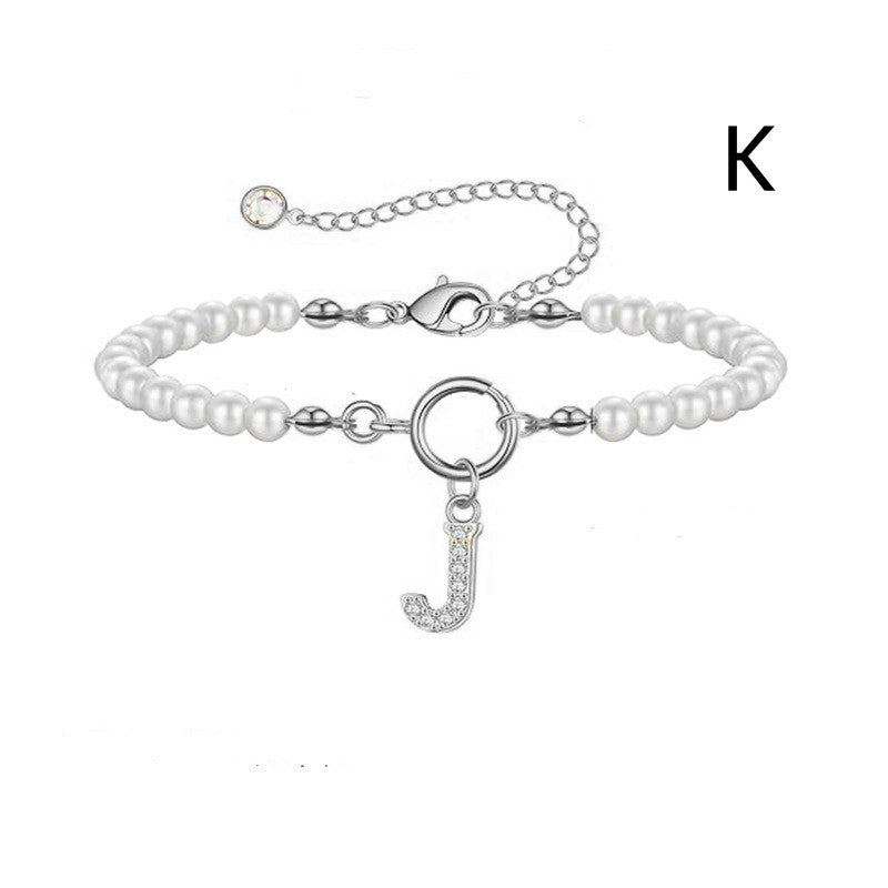 2024 New Fashion Toggle Clasp Initial Bracelet Women A-Z Letter Pendant 6mm Pearl Bracelet For Women Jewelry Gift ShoppingLife.site
