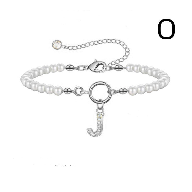 2024 New Fashion Toggle Clasp Initial Bracelet Women A-Z Letter Pendant 6mm Pearl Bracelet For Women Jewelry Gift ShoppingLife.site