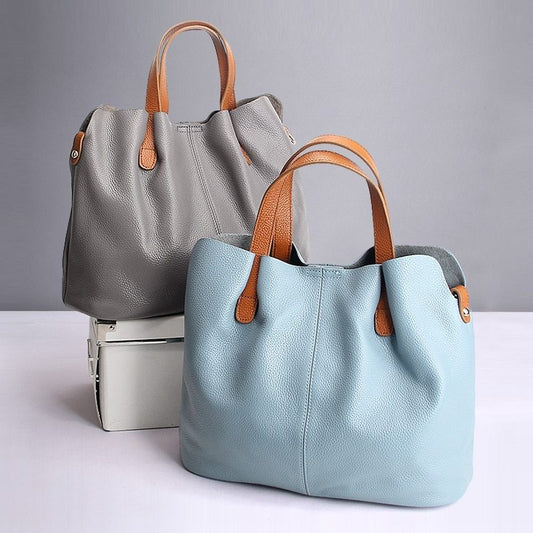 Leather bag women's mother bag soft leather tote bag ShoppingLife.site