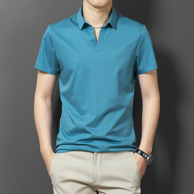 Scissors Collar T-shirt Men's Short Sleeve Solid Color Thin ShoppingLifes.com