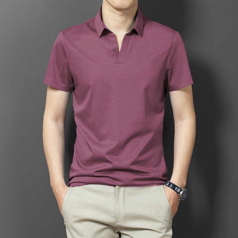 Scissors Collar T-shirt Men's Short Sleeve Solid Color Thin ShoppingLifes.com