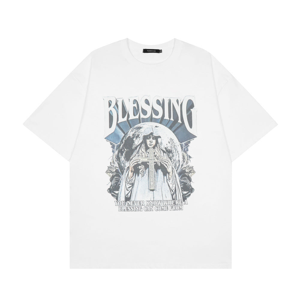 Dropped Shoulder Loose Girls Cross Print T-Shirt ShoppingLife.site