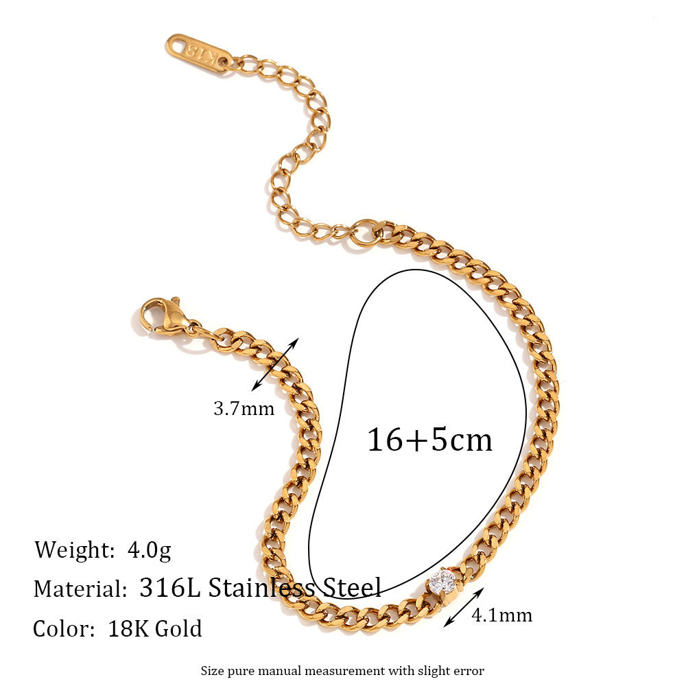 Simple Stainless Steel 18K Gold Plating Zircon Chain Bracelet ShoppingLife.site