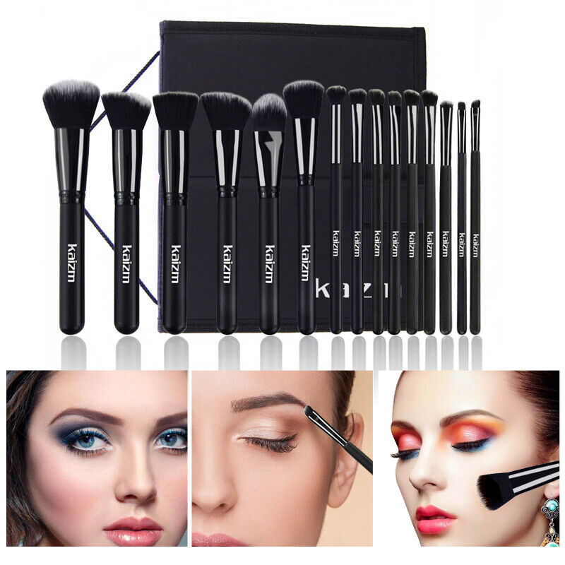 15Pcs Black Make Up Brushes Woman Set With Bag Foundation Eyeliner Eyeshadow ShoppingLife.site