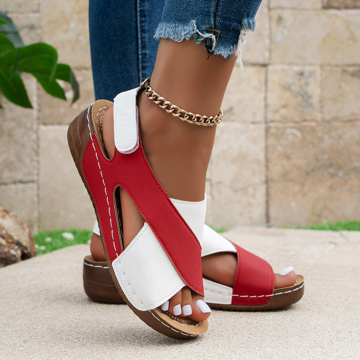 Summer Wedges Sandals With Colorblock Cross-strap Design Casual Thick-soled Roman Shoes For Women ShoppingLife.site